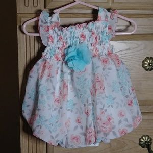 Baby girl pink, blue and white floral dress 0-3m